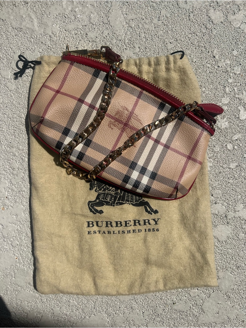 Burberry Haymarket Check Clara Pochette in Military Red
